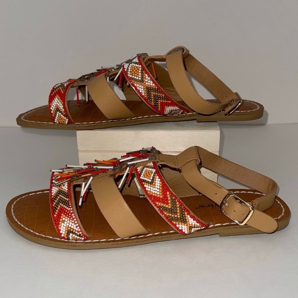 Pre-Owned Brown/Orange Comfortview Priscilla Beaded Slingback Sandals Size 8.5 - Picture 3 of 6